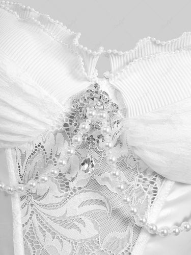 Gothic Pearl Chain Flower Lace Patchwork Asymmetric Top