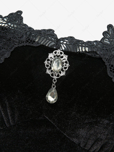 Gothic Flower Lace Flare Sleeves Cold Shoulder Velvet Asymmetric Sexy Dress