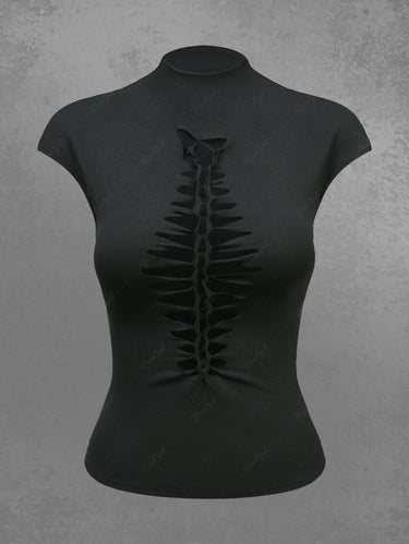 Gothic Ripped Braided Solid Women T-shirt