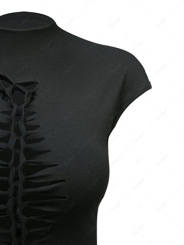 Gothic Ripped Braided Solid Women T-shirt