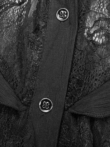 Gothic Lace Panel Ruffles Full Buttons Tied Back Long Sleeves Blouse