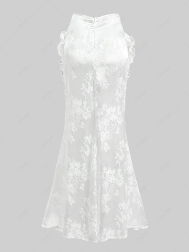 Gothic Flowers Jacquard Ruffles Trim Ruched Pearl Mermaid Skirt