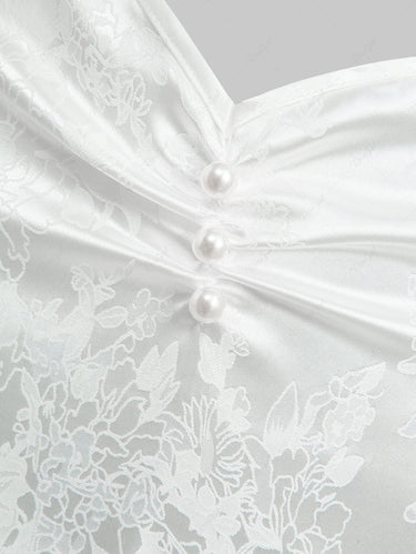 Gothic Flowers Jacquard Ruffles Trim Ruched Pearl Mermaid Skirt