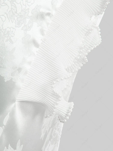 Gothic Flowers Jacquard Ruffles Trim Ruched Pearl Mermaid Skirt