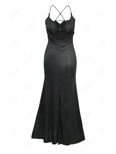 Butterfly Appliques Panel Crisscross Strap Split Cami Dress