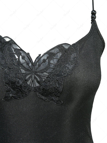 Butterfly Appliques Panel Crisscross Strap Split Cami Dress