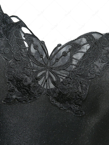 Butterfly Appliques Panel Crisscross Strap Split Cami Dress