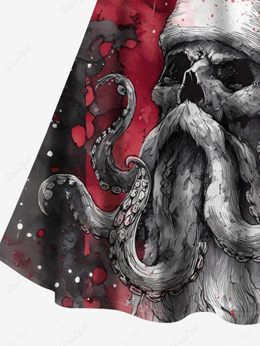 Gothic Plus Size Christmas Hat Skull Octopus Print Crisscross Strappy A Line Cami Dress