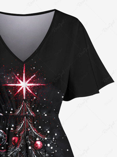 Gothic Plus Size Octopus Christmas Tree Ball Print Split Pocket A Line Midi Dress