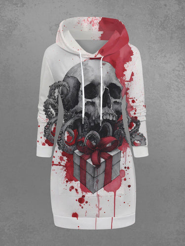 Gothic Plus Size Christmas Gift Skull Octopus Painting Splatter Print Pullover Long Sleeves Hoodie