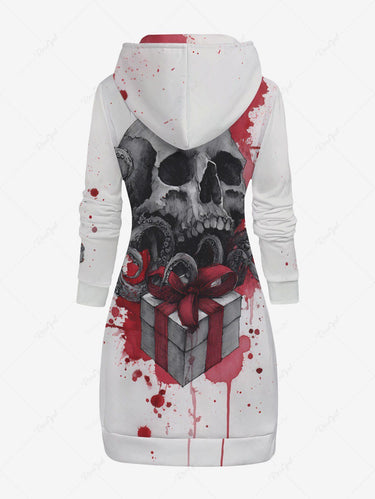 Gothic Plus Size Christmas Gift Skull Octopus Painting Splatter Print Pullover Long Sleeves Hoodie