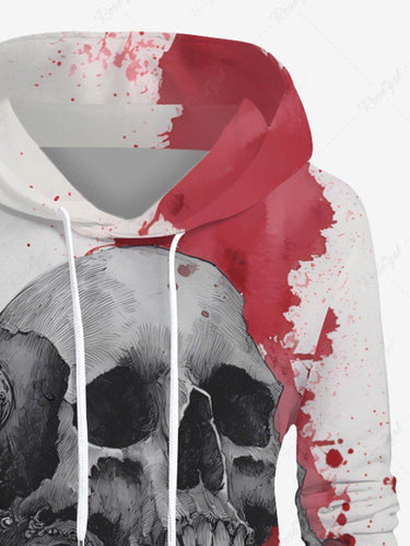 Gothic Plus Size Christmas Gift Skull Octopus Painting Splatter Print Pullover Long Sleeves Hoodie