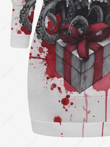 Gothic Plus Size Christmas Gift Skull Octopus Painting Splatter Print Pullover Long Sleeves Hoodie