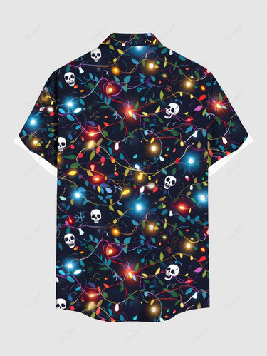 Gothic Plus Size Glitter Christmas Light Skull Print Button Pocket Shirt For Men