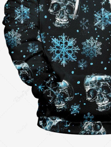 Gothic Plus Size Christmas Snowflake Skull Print Pullover Long Sleeves Hoodie For Men