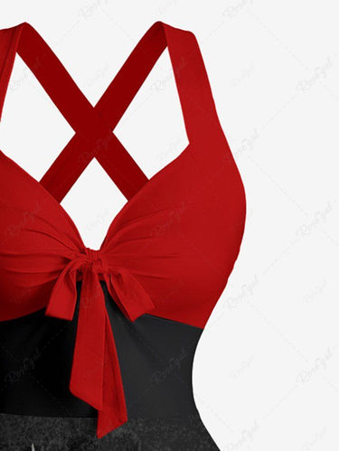 Gothic Christmas Hat Holly Candy Skull Letters Print Crisscross Halter A Line Dress