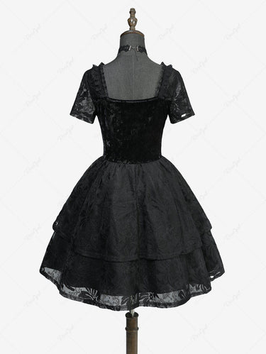 Gothic Butterfly Appliques Flower Lace Dress