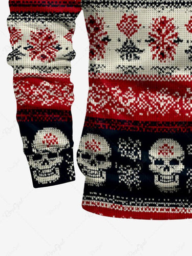 Gothic Plus Size Skull Fireworks Striped Print Half Zipper Polo Shirt For Men