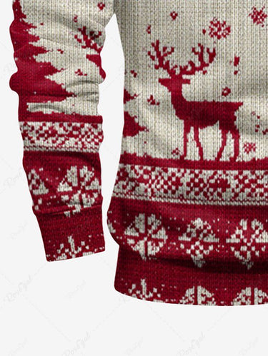 Gothic Plus Size 3D Knit Christmas Elk Snowflake Print Half Zipper Polo Shirt For Men