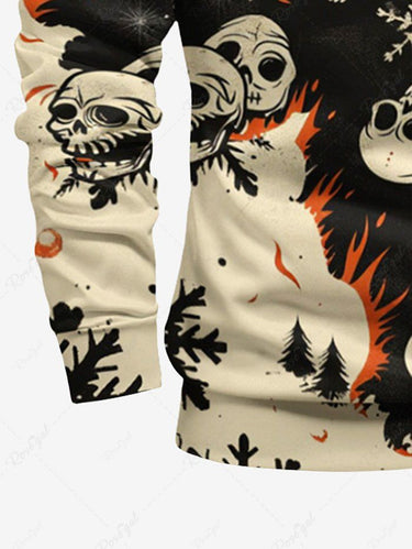 Gothic Plus Size Christmas Tree Snowflake Skull Fire Flame Print Half Zipper Polo Shirt For Men