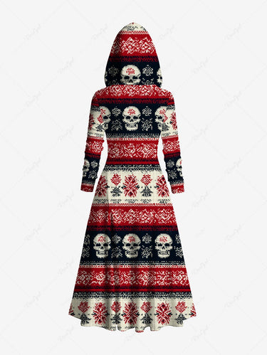 Gothic Skull Fireworks Striped Print Zipper Hooded Asymmetric Long Sleeves Top