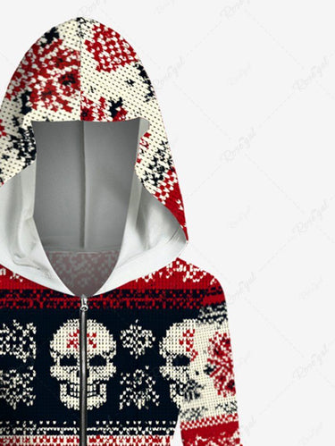 Gothic Skull Fireworks Striped Print Zipper Hooded Asymmetric Long Sleeves Top