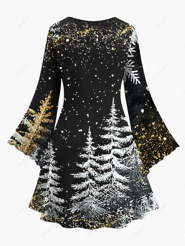Gothic Plus Size Christmas Tree Snowflake Print A Line Dress