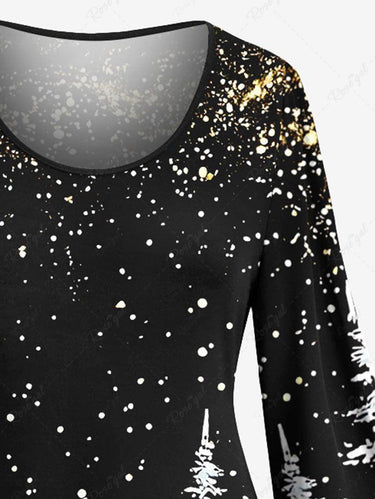 Gothic Plus Size Christmas Tree Snowflake Print A Line Dress