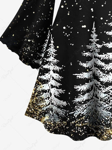 Gothic Plus Size Christmas Tree Snowflake Print A Line Dress