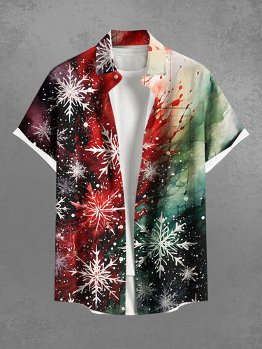 Gothic Plus Size Christmas Snowflake Ombre Watercolor Print Button Pocket Shirt For Men