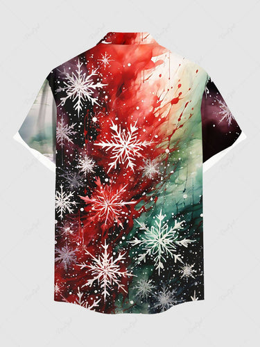 Gothic Plus Size Christmas Snowflake Ombre Watercolor Print Button Pocket Shirt For Men