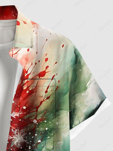 Gothic Plus Size Christmas Snowflake Ombre Watercolor Print Button Pocket Shirt For Men