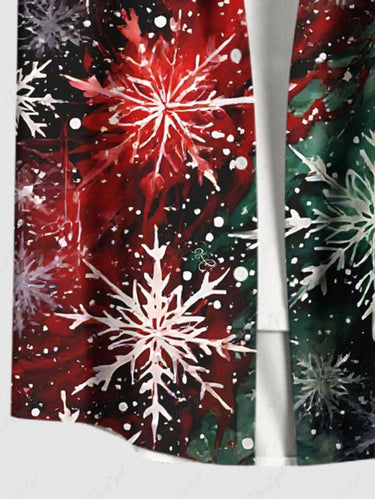 Gothic Plus Size Christmas Snowflake Ombre Watercolor Print Button Pocket Shirt For Men
