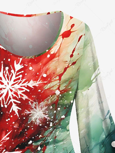 Gothic Plus Size Christmas Snowflake Ombre Watercolor Print A Line Dress
