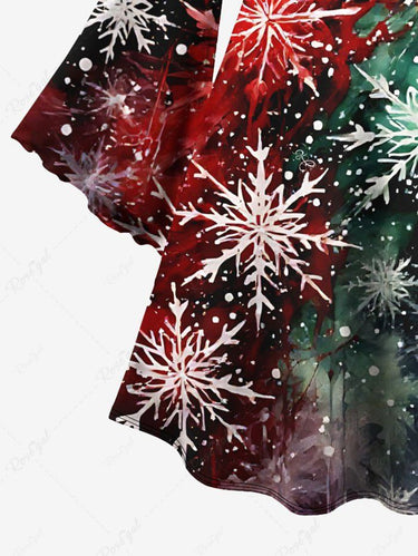Gothic Plus Size Christmas Snowflake Ombre Watercolor Print A Line Dress