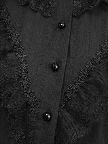 Gothic 100% Cotton Ruffles Collar Lace Trim Full Buttons Long Sleeves Blouse