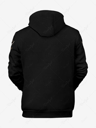 Gothic Plus Size Christmas Holly Leaf Skull Elk Print Pullover Long Sleeves Hoodie For Men