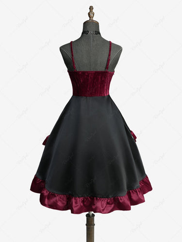 Gothic Lace Up Cinched Ruffles Layered A Line Dress