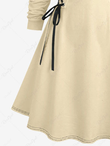 Gothic Plus Size Christmas Tree Ball Cat Print Lace Up Hooded A Line Dress