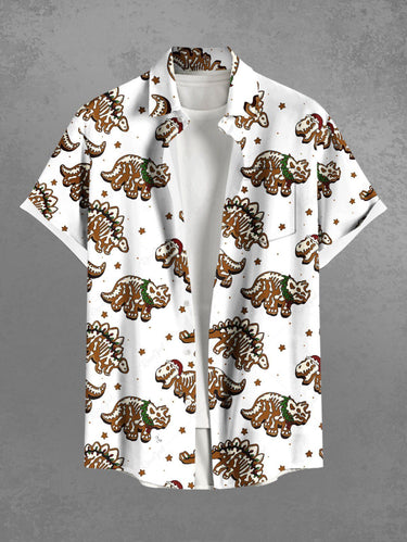 Gothic Plus Size Skeleton Dinosaur Star Print Button Pocket Shirt For Men
