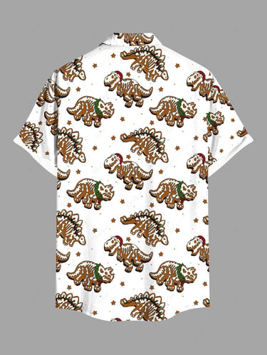 Gothic Plus Size Skeleton Dinosaur Star Print Button Pocket Shirt For Men