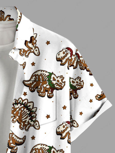 Gothic Plus Size Skeleton Dinosaur Star Print Button Pocket Shirt For Men