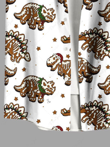 Gothic Plus Size Skeleton Dinosaur Star Print Button Pocket Shirt For Men