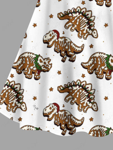 Gothic Plus Size Skeleton Dinosaur Star Print Crisscross Strappy A Line Cami Dress