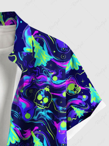 Gothic Plus Size Colorful Christmas Tree Skull Print Button Pocket Shirt For Men