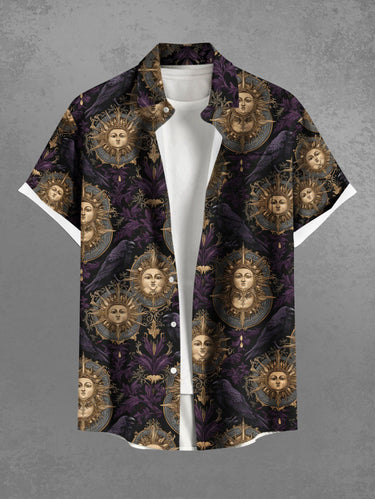 Gothic Plus Size Sun Face Print Button Pocket Shirt For Men