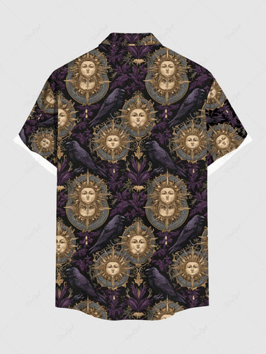 Gothic Plus Size Sun Face Print Button Pocket Shirt For Men