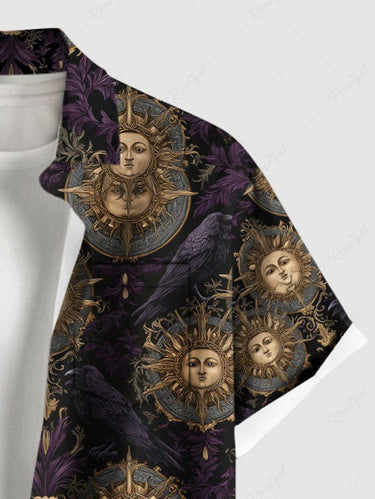 Gothic Plus Size Sun Face Print Button Pocket Shirt For Men