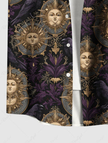 Gothic Plus Size Sun Face Print Button Pocket Shirt For Men