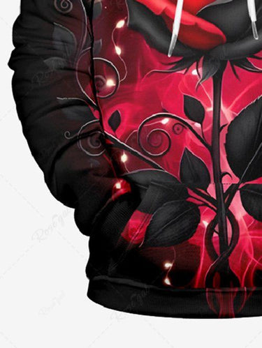 Gothic Plus Size Glitter Christmas Light Rose Flower Print Pullover Long Sleeves Hoodie For Men